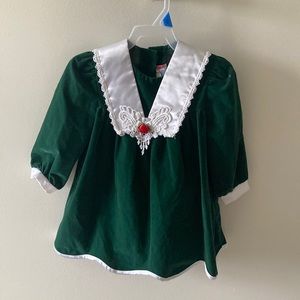 Envy Sz 2T velvet green Vtg Christmas/Winter Dress with Lacy Rose Design